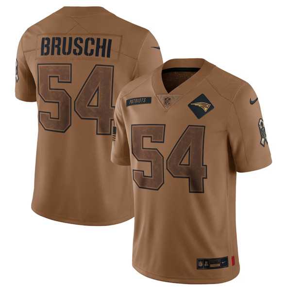 Mens New England Patriots #54 Tedy Bruschi 2023 Brown Salute To Service Limited Football Stitched Jersey Dyin->new england patriots->NFL Jersey